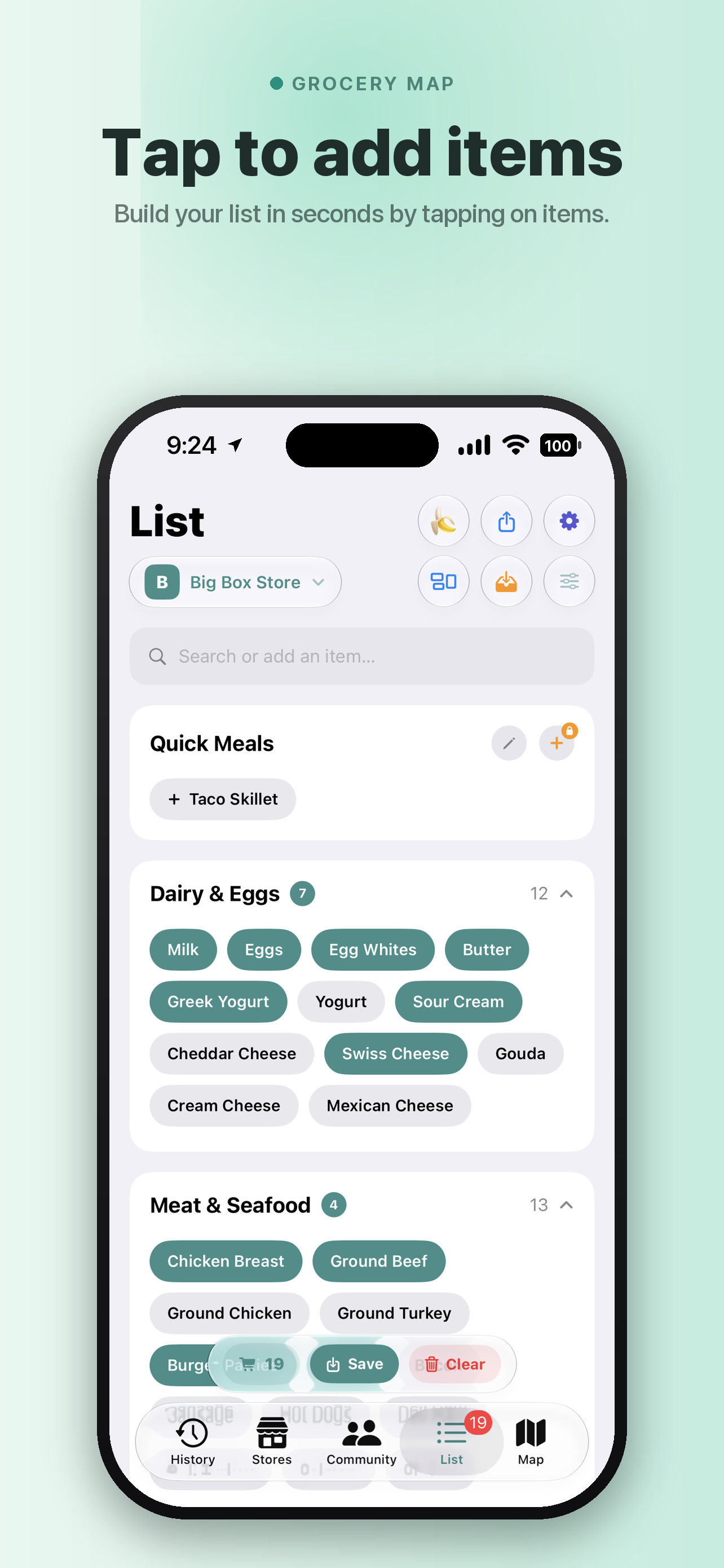 Tap to add items